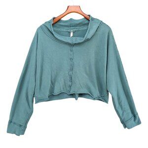 Free People FP Movement Cool Factor Sweater Womens Teal Draped Neck Raw Hem Sz M